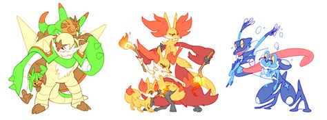 Braixen Fennekin Greninja Chespin Froakie And 4 More Pokemon