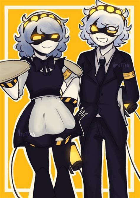 Two Cartoon Characters Dressed In Black And Yellow