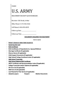 Fillable Online Enlistment Security Questionnaire Fax Email Print