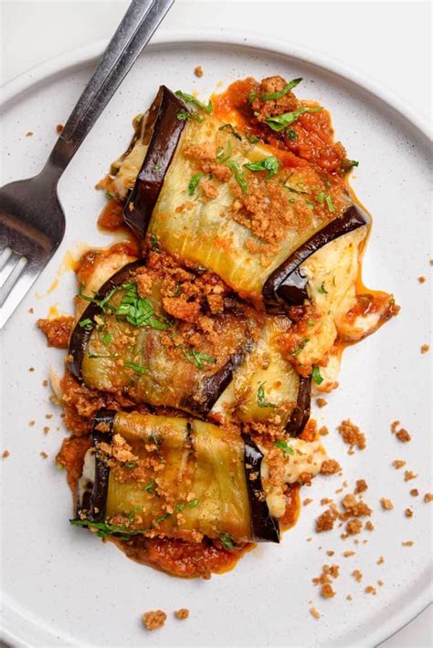 Baked Eggplant Rolls Stuffed With Cheese Real Greek Recipes