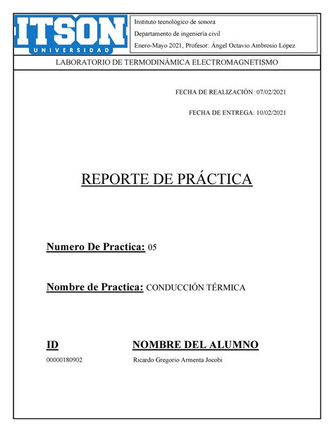 Pr Ctica Conducci N T Rmica Fecha De Realizaci N Fecha De