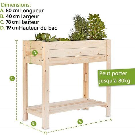 Carr Potager Sur Pied En Bois De Pin Massif Avec Tag Re Stable Et