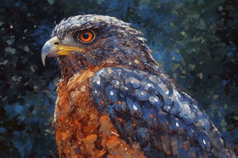 Una pintura de un pájaro con plumas azules y naranjas Foto Premium