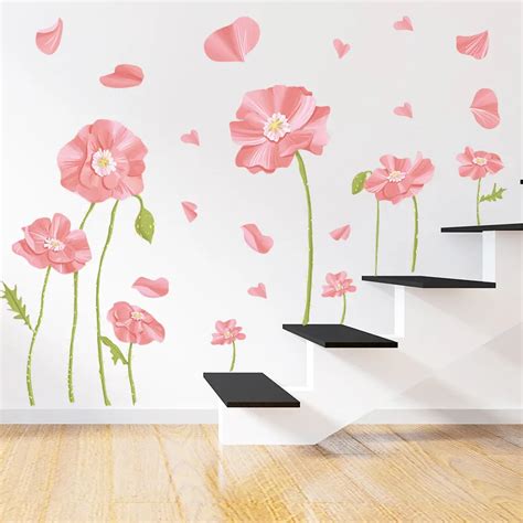 Large Wall Stickers Pink Flowers Room Wall Decoration Bedroom Living