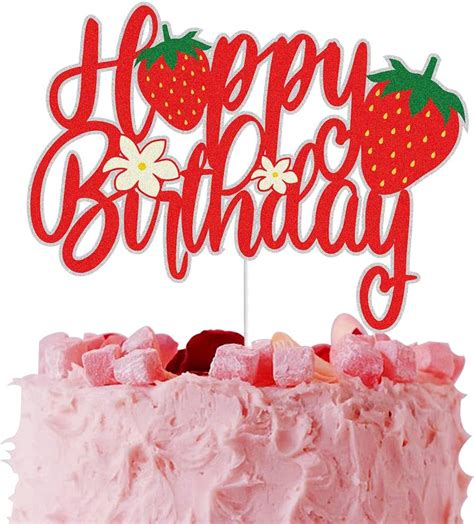 Happy Birthday Cake Topper - Sign with Red Glitter, Happy Birthday ...