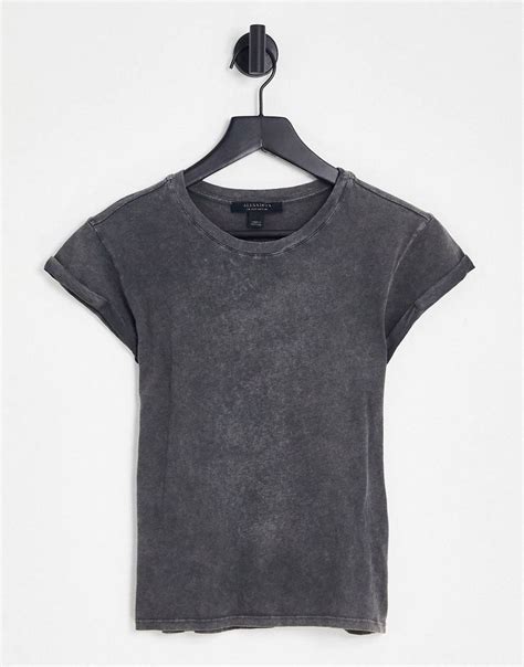 Allsaints Anna T Shirt In Acid Wash Black Asos Maniche Arrotolate