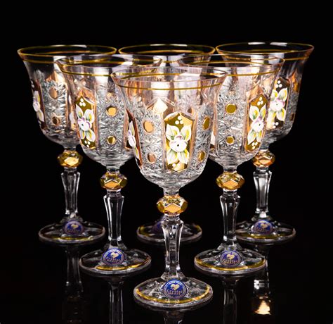 Red Wine Crystal Glasses Enamel Gold Design 220ml - Bohemia Crystal ...