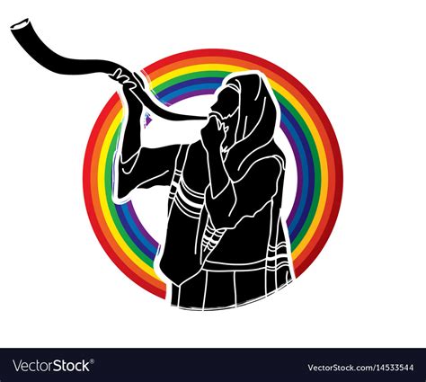 Jew Blowing Shofar Kudu Big Horn Royalty Free Vector Image