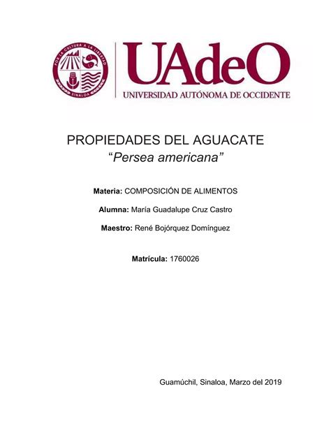 PROPIEDADES DEL AGUACATE Persea Americana PDF