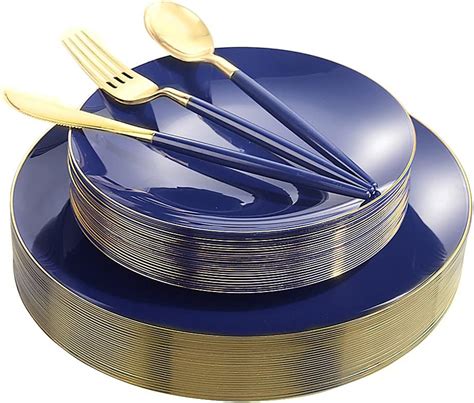 Amazon Liacere Pcs Blue Plastic Plates Gold Plastic