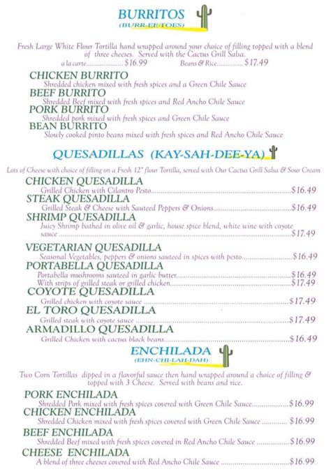 Cactus Grill & Cantina Menu, Potsdam, NY