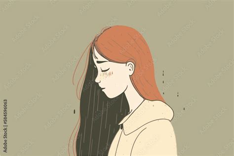 Sad girl. Woman crying. Vector art of depressed person. Hand drawn ...