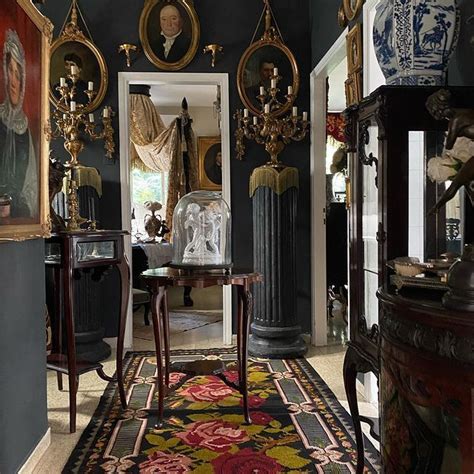 An Ornately Decorated Hallway With Blue Walls