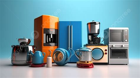 Domestic Devices Array Of Kitchen Appliances In 3d Rendering Background