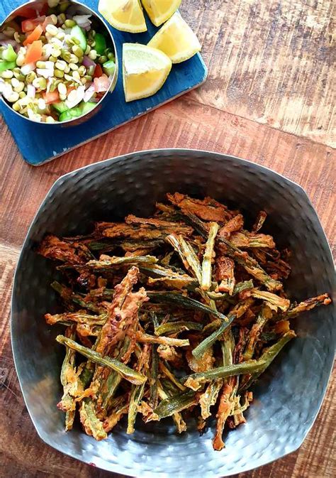 Kurkuri Bhindi Recipe Crispy Spicy Okra Baked Prema S Culinary