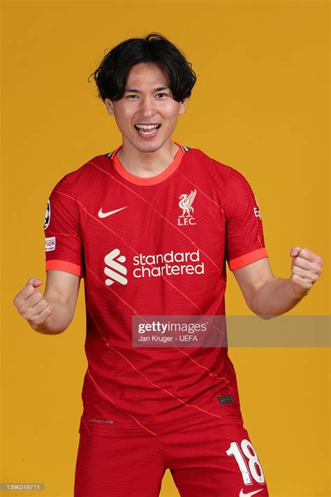 Takumi Minamino Of Liverpool Poses During The UEFA Champions League