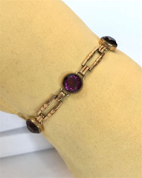 Vintage Art Deco Purple Stone Bracelet Simmons Gold Filled Etsy