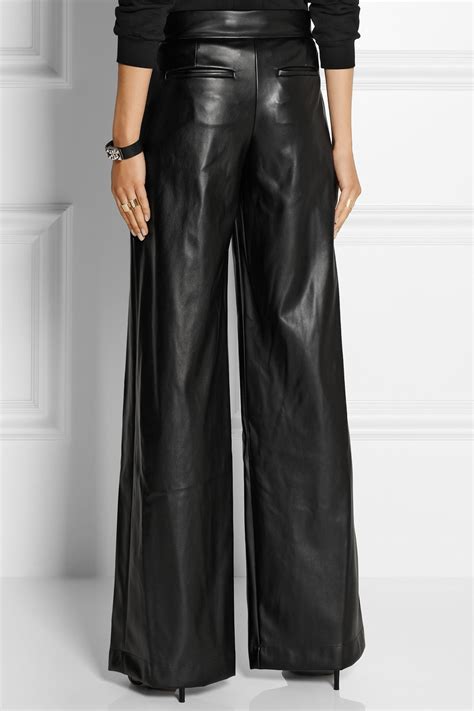 Lyst Dkny Faux Leather Wide Leg Pants In Black