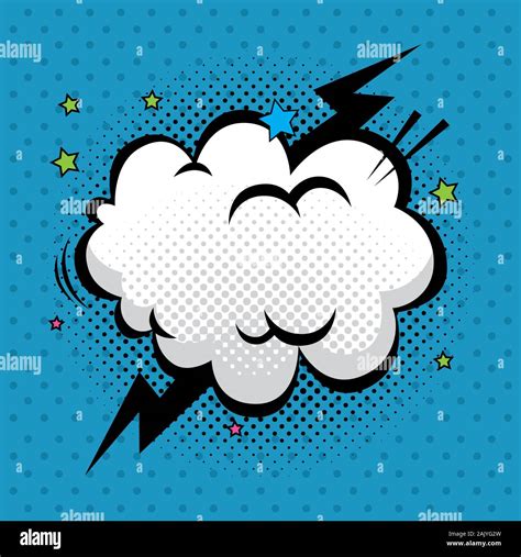 Cloud With Thunderbolt And Stars Pop Art Style Icon Stock Vector Image