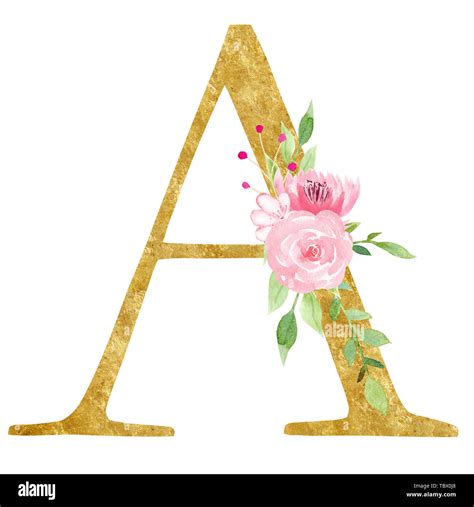 Initial A Letter With Flowers Raster Illustration Latin Alphabet Symbol With Beautiful Pink