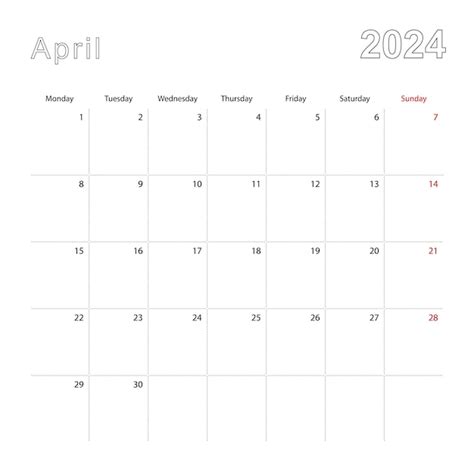 Calendario A Parete Semplice Per Aprile 2024 Con Linee Tratteggiate Il