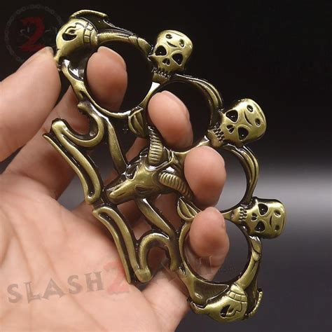 Demonic Skull Baphomet Brass Knuckle Duster Steel Paper Weight Bronz Slash2gash