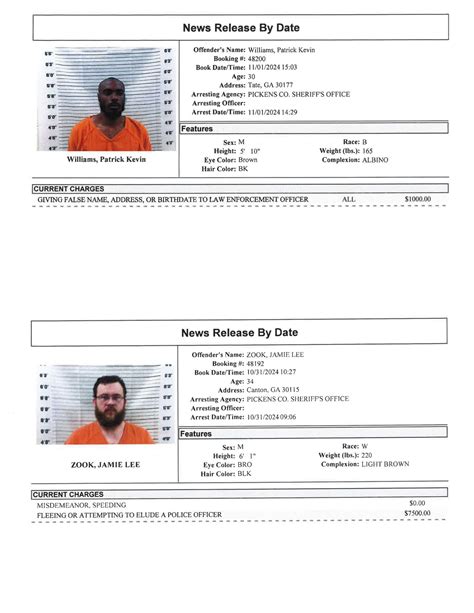 Pickens County Sheriff’s Office Arrest Report 10/27 – 11/3/2024