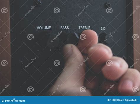 Hand On Sound Volume Control Knob Stock Photo Image Of Buttons Gray