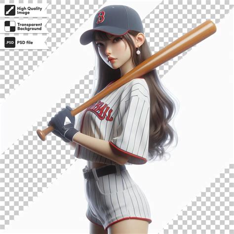 Premium Psd A Female Baseball Player With A Bat On Her Head