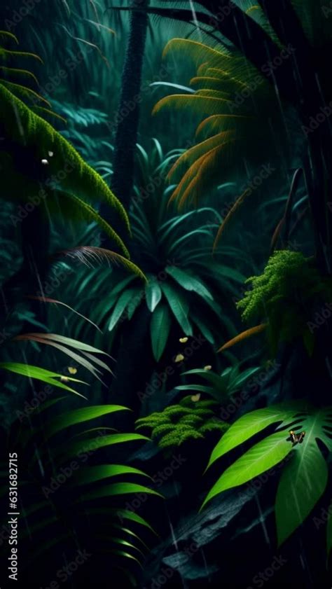 tropical rain forest cartoon, seamless looping video background animation, anime style, vertical ...