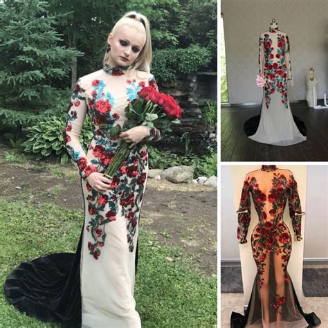 Red And Green Floral Sequin Embellished Sheer Long Sleeve Nude Custom