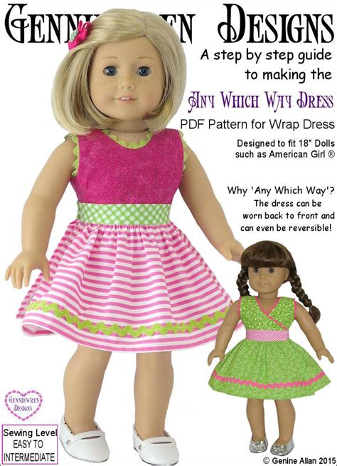 Genniewren Designs Any Which Way Dress Doll Clothes Pattern 18 Inch American Girl Dolls Pixie