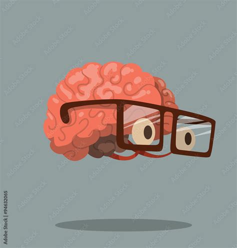 Vector Cartoon Brain With Glasses Cartoon Image Of A Pink Brain With