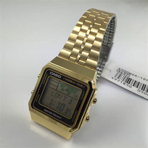 Mens Gold Tone Casio World Time Stainless Steel Watch A500wga 1