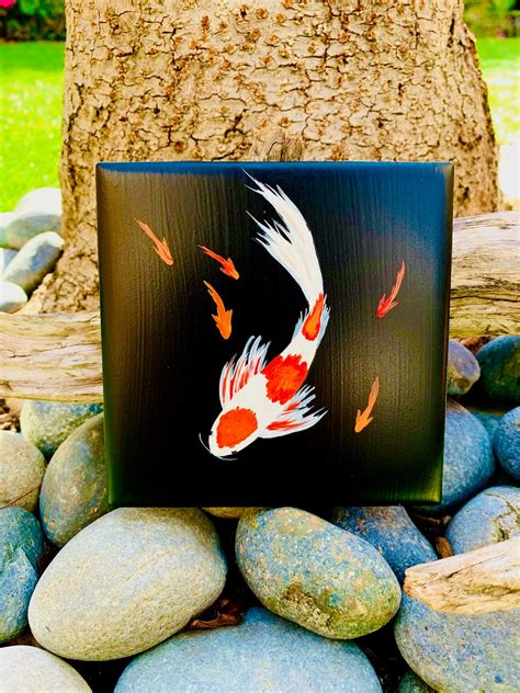 Koi School Hand Painted Ceramic Tile Ornament Wall Art Home Etsy