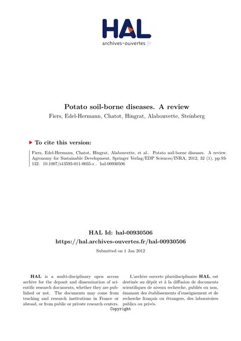 Potato Soil Borne Diseases A Review Fiers Edel Hermann Chatot