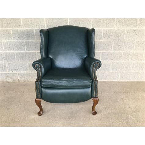 Lazy Boy Classics Wing Back Chippendale Style Dark Green Leather Recliner Chair Chairish