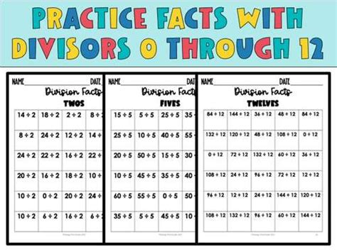 Division Facts Fluency Practice Worksheets Divide 0 To 12 Assessment Review