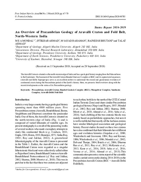 (PDF) An overview of Precambrian geology of Aravalli Craton and Fold ...