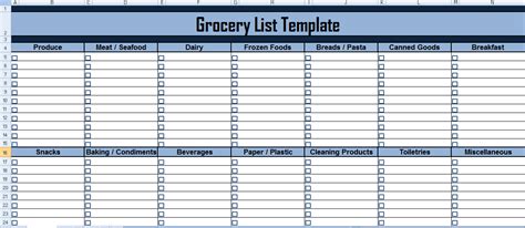 Shopping List Template Excel