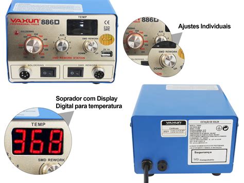 Estação de Solda e Retrabalho Yaxun 886D ESD Safe 2 em 1 de Uso