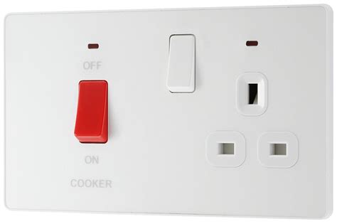 Bg Evolve Pearl White 45a 2 Pole Cooker Switch With 13a Switched Socke Uk