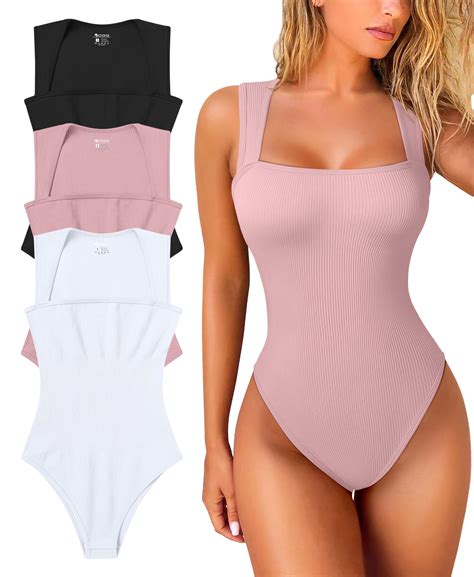 Oqq Womens 3 Piece Bodysuits Sexy Ribbed Strappy Square Neck