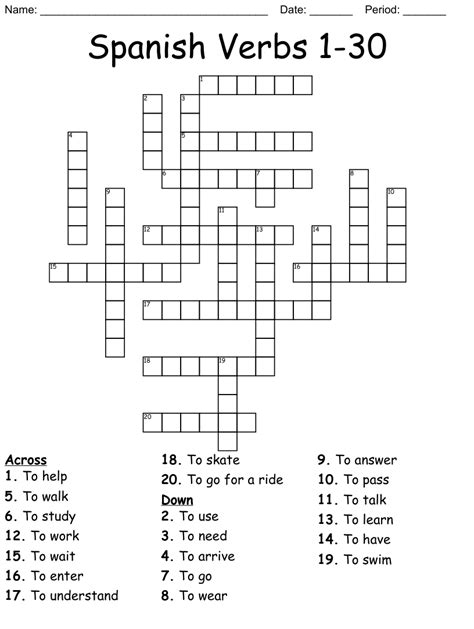 Spanish Verbs 1 30 Crossword WordMint