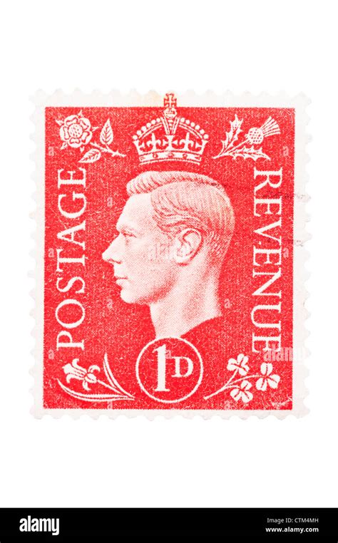 A King George Vi One Penny Red 1d Postage Stamp On A White Background