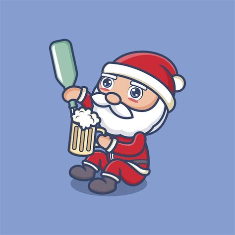 Premium Vector Cute Cartoon Santa Claus With Beer