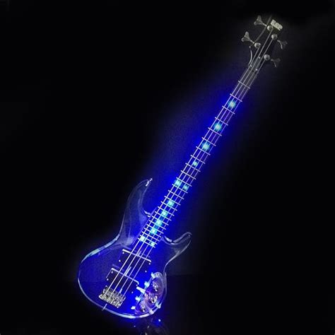 L Ms Acrylic Clear Electric Bass Guitar With Led Light See Thru Custom Made 4 Strings Blue Led