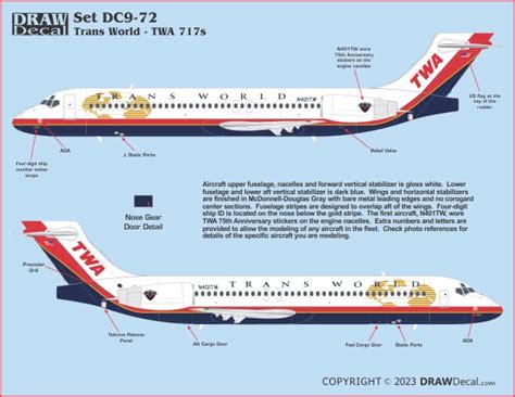 Boeing 717 Trans World Airlines Twa Draw Decal 20 Dc9 72