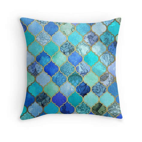 Cobalt Blue Aqua Gold Decorative Moroccan Tile Pattern Throw