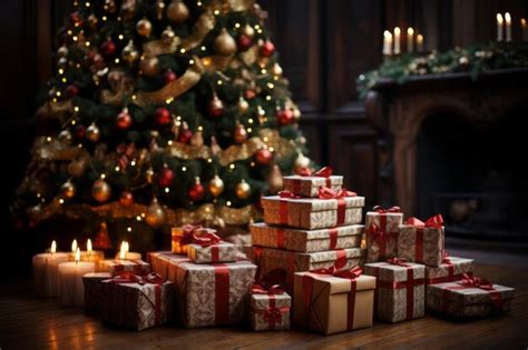 Premium AI Image Festive Christmas Tree Surrounded By Presents